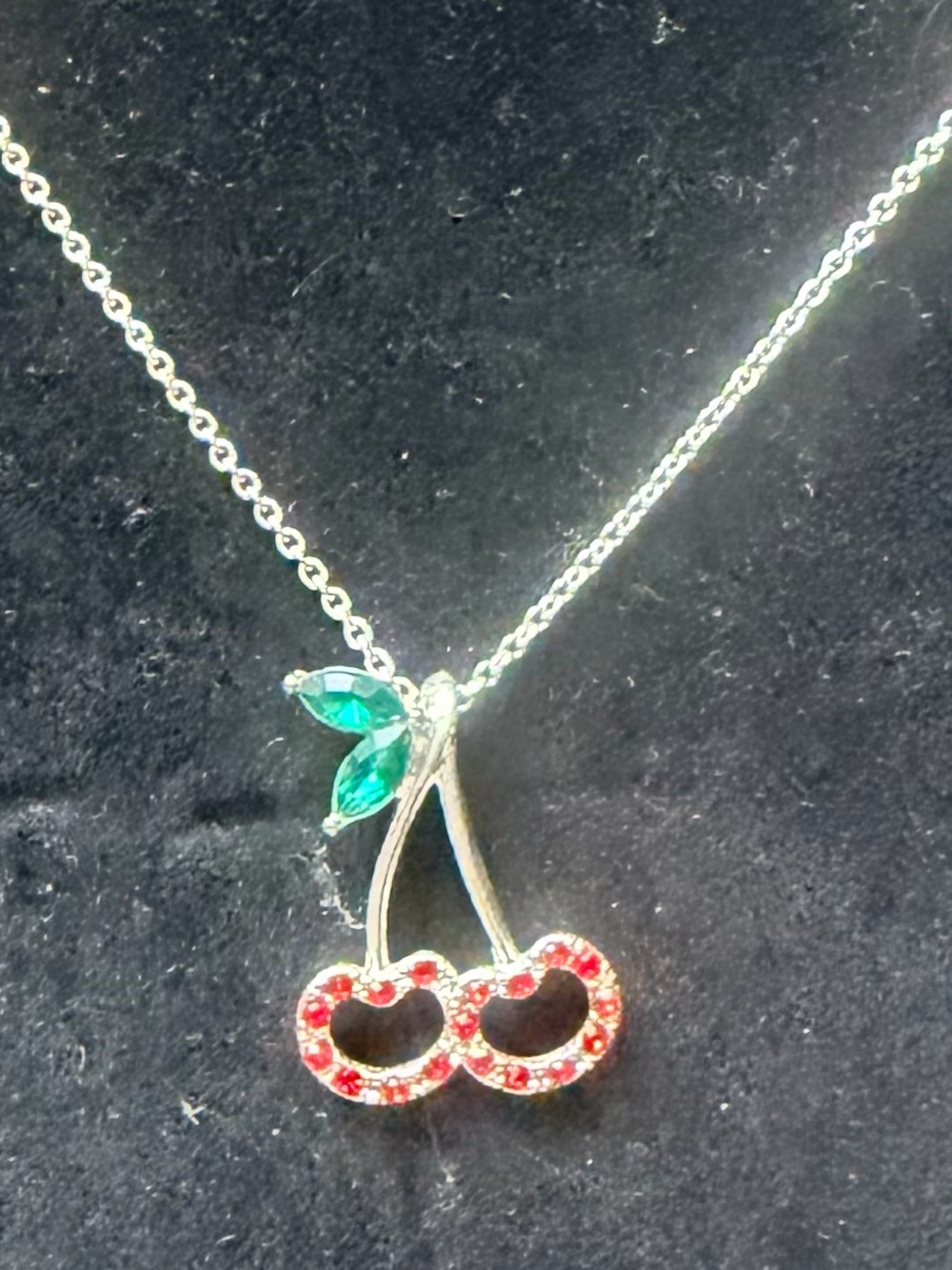 Unbranded Red Cherry Pendant Necklace with Green Leaf Accent
